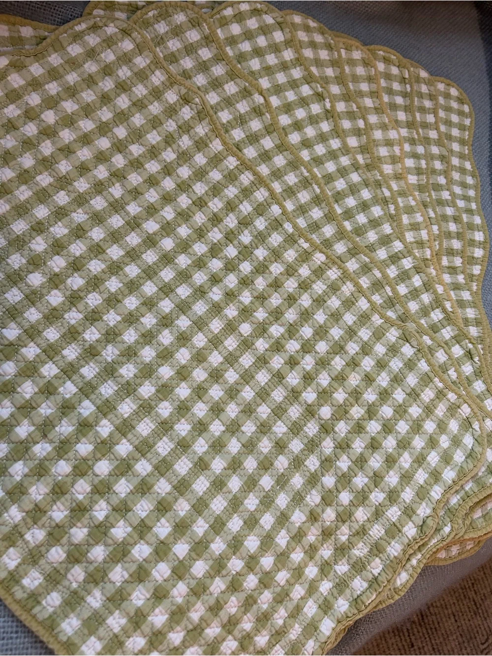 Williams Sonoma Green White Quilted Checkered Placemats Set of 8 Picnic Gingham